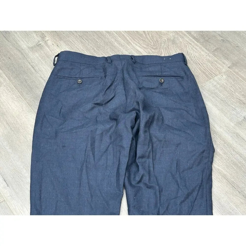 J.Crew Mens Navy Blue Wool Straight Leg Flat Front Bowery Dress Pants Size 32x30